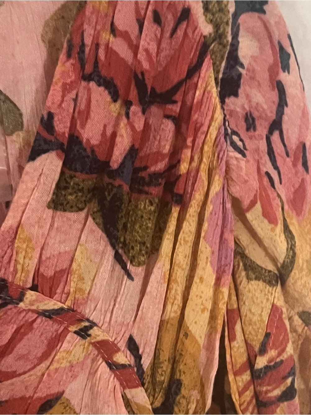 Terra & Sky Pink Floral Boho Tunic with Olive Green Accents 2X - Picture 6 of 11